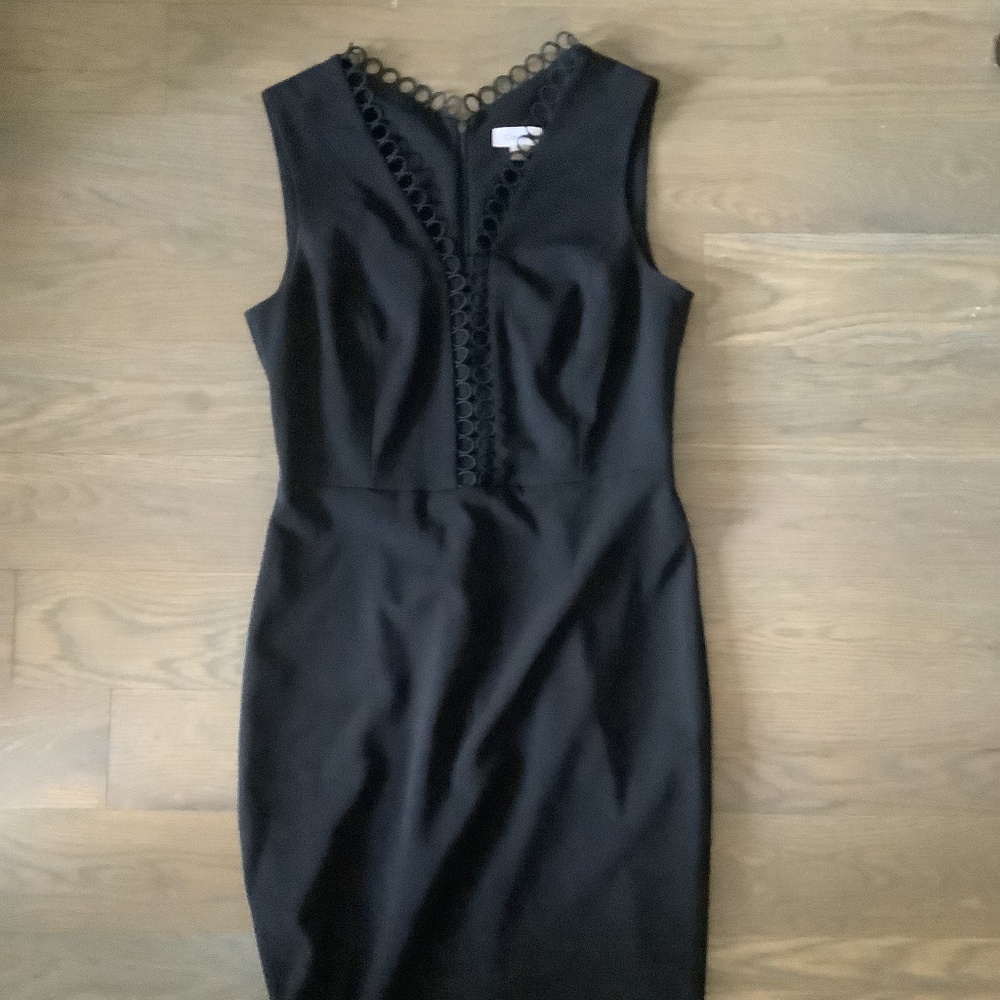 Calvin Klein Black Sheath Dress with Lace Trim